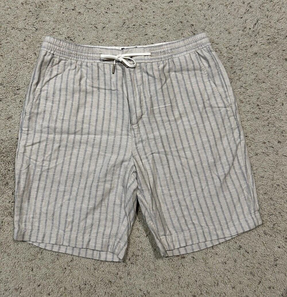 Scotch & Soda Amsterdam size L Men’s FAVE Shorts LINEN Blend Tan/blue Stripe V25